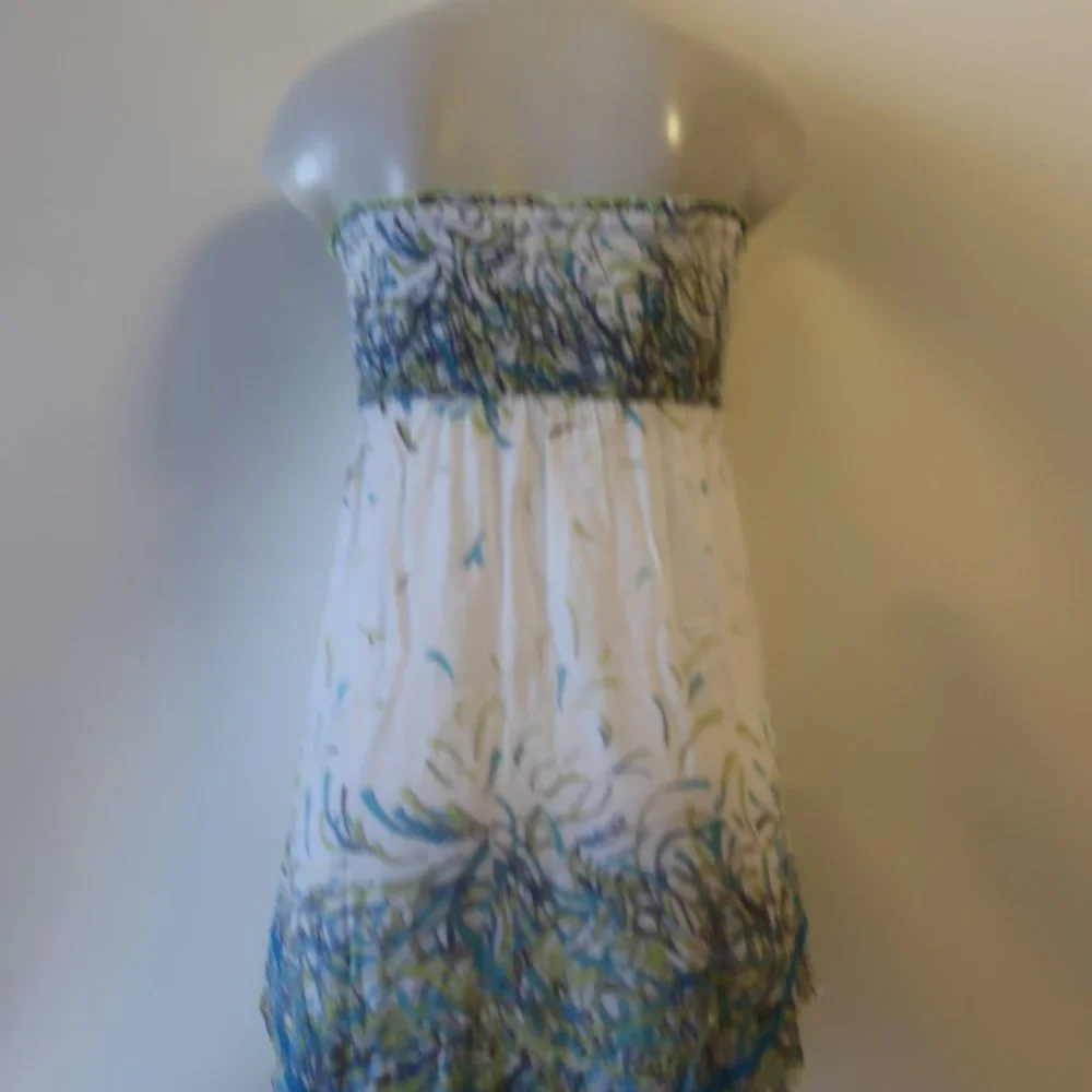Poupette St. Barth Strapless White and Green Coverup - Picture 7 of 9